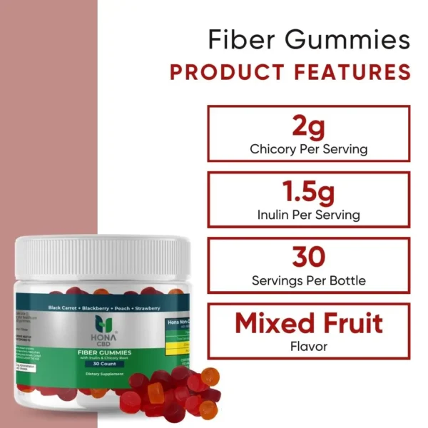 HONA CBD Fiber Gummies with Inulin and Chicory Root 30ct Product Features