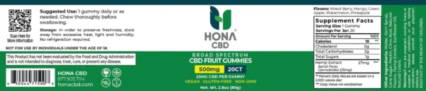 HonaCBD Gummies Label 500mg