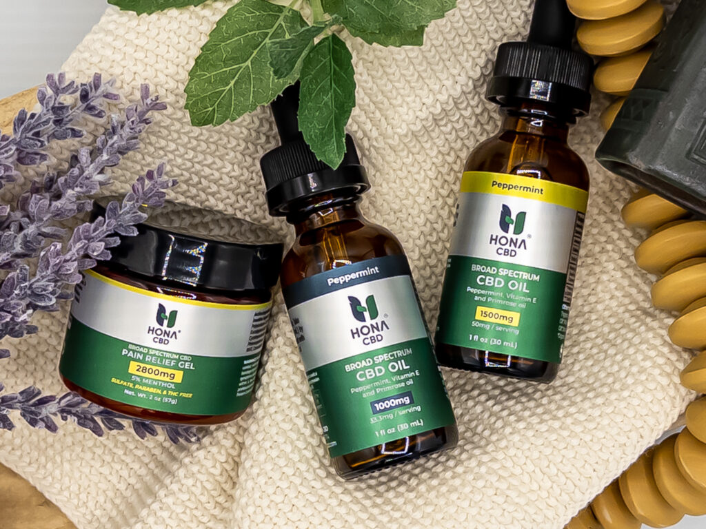 CBD Topical and Tinctures surrounded by botanicals